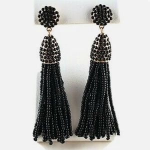 Black dangle beaded bauble bar earrings